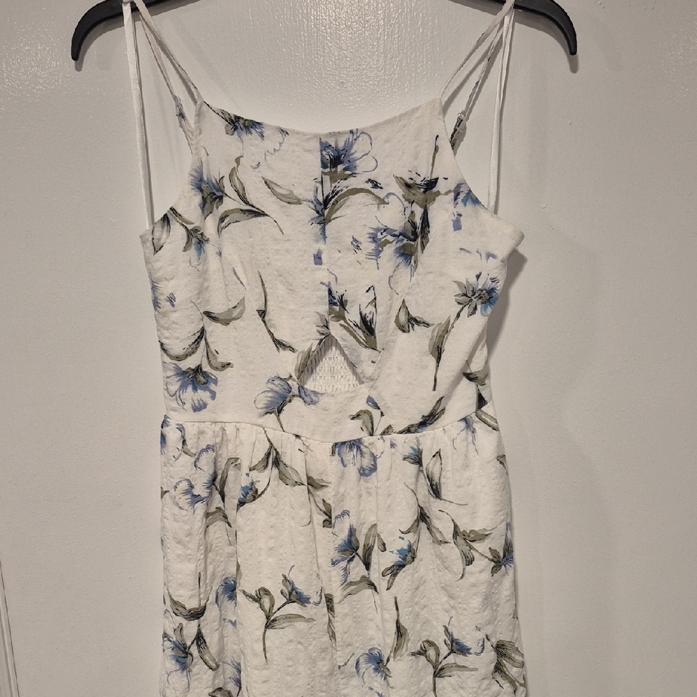 White Floral Spaghetti Strap Sundress with Blue Blooms